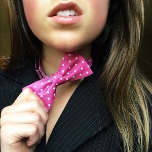 Wembley Pink With White Polkadot Bow Tie